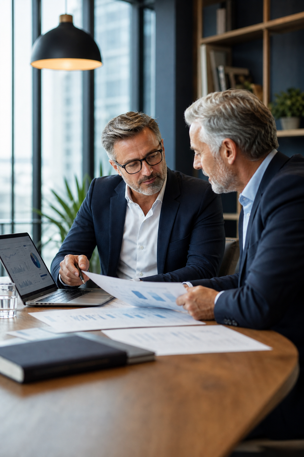 British Professionals Reviewing Financial Reports In Portrait British Professionals Reviewing Financial Reports In Portrait