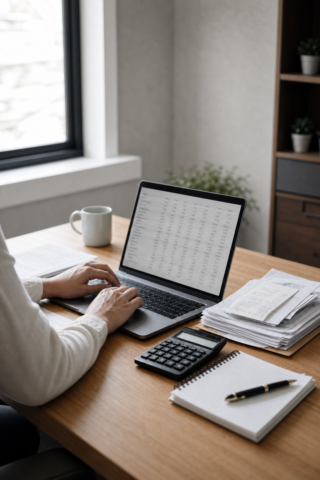 Bookkeeper at Tidy Desk Reconciling Transactions-1
