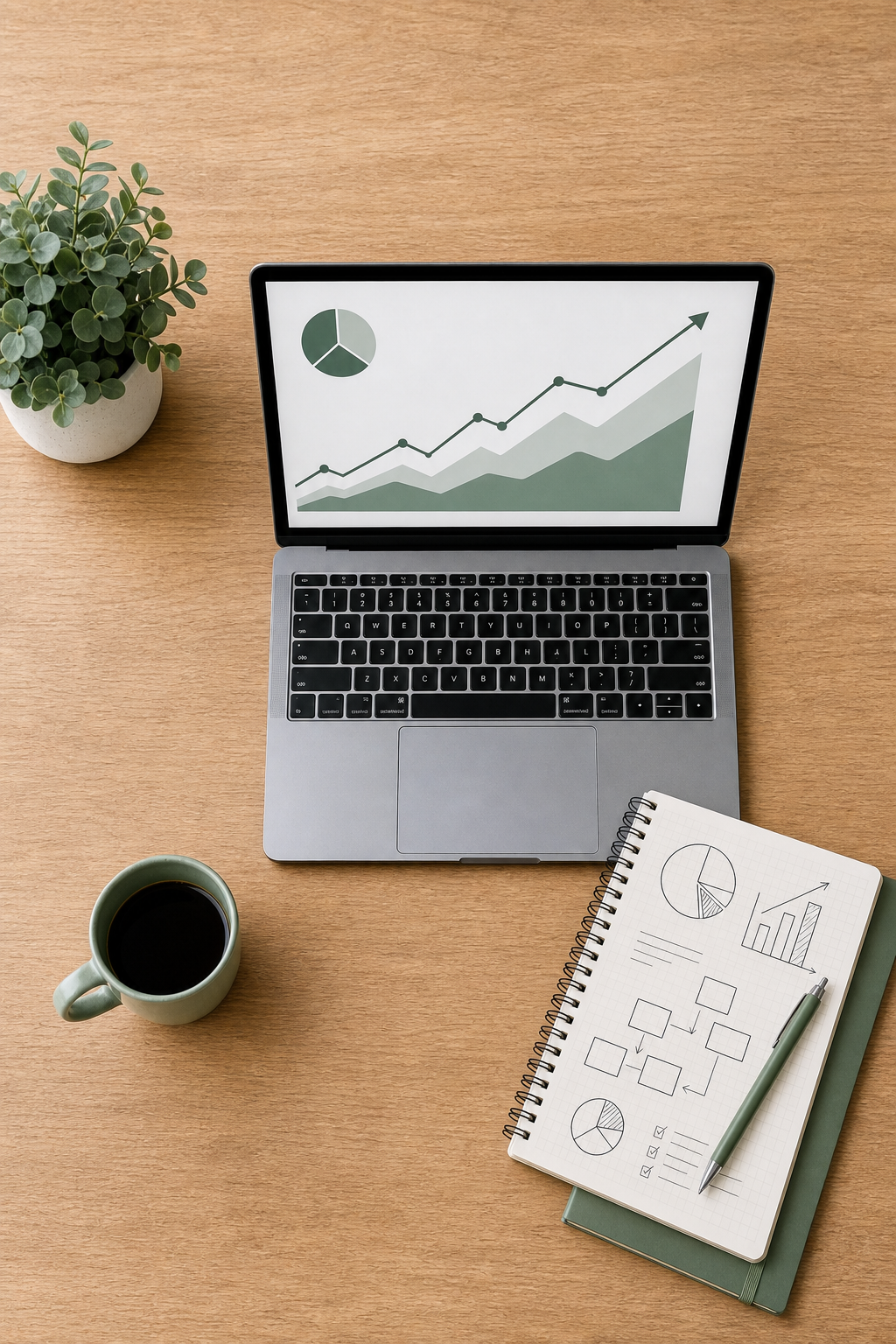 Office Desk Flat Lay with Growth Chart and Plant-1 Office Desk Flat Lay with Growth Chart and Plant-1