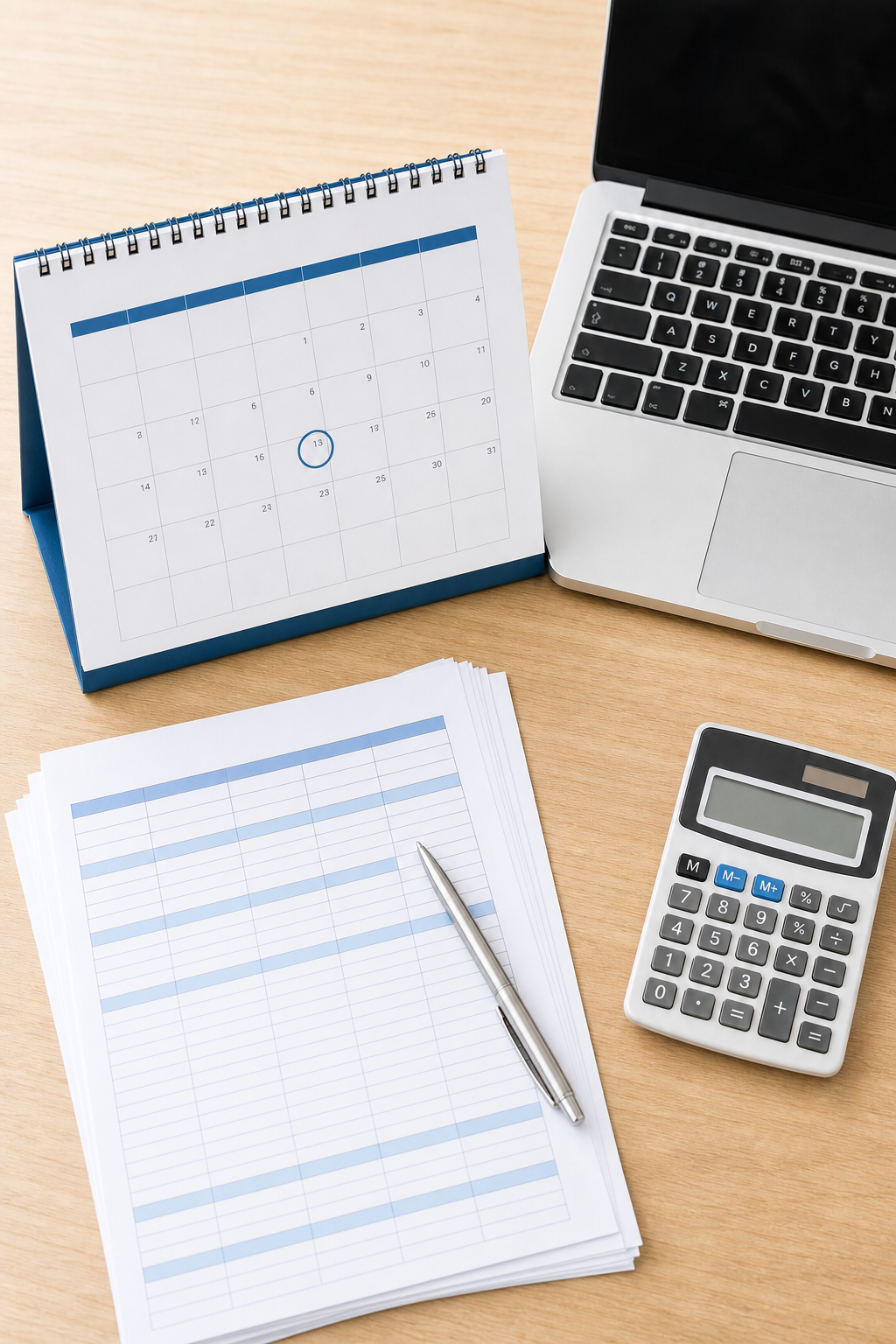 Portrait Office Setup with Desk Calendar and Supplies Portrait Office Setup with Desk Calendar and Supplies