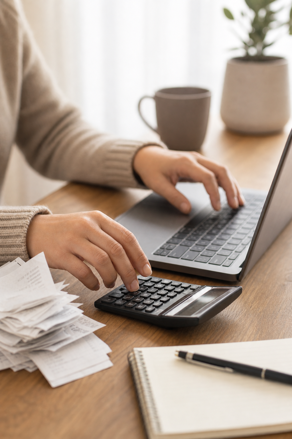 Portrait Orientation Financial Documents on Wooden Desk