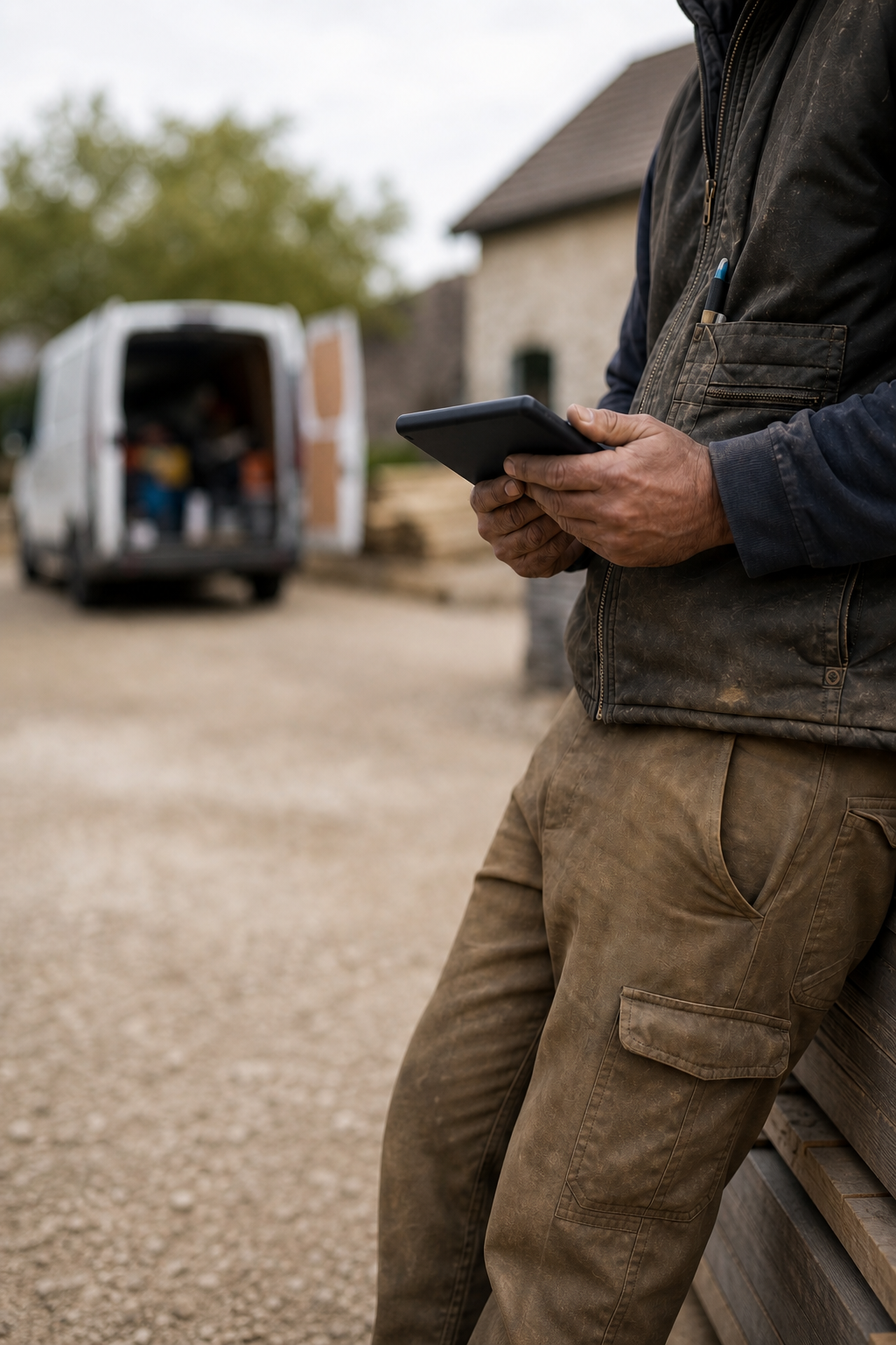 Portrait Tradesperson on Job Site with Tablet Portrait Tradesperson on Job Site with Tablet