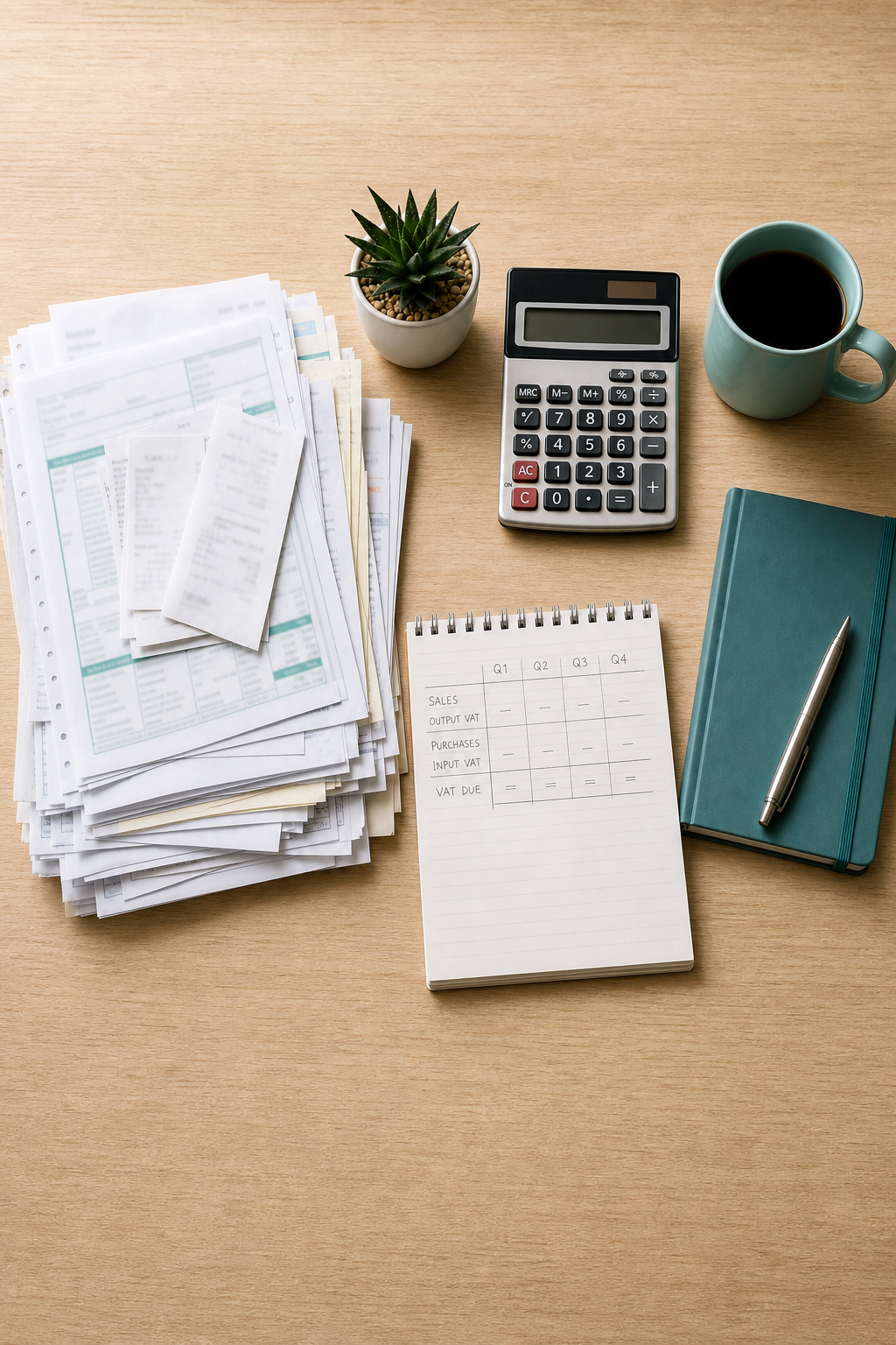 Quarterly VAT Calculation on Wooden Desk-1